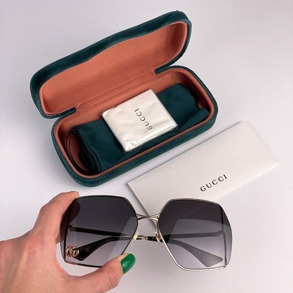 Gucci Logo GG0817S 006 Sunglasses Gold Gray Oversized Women main image 10